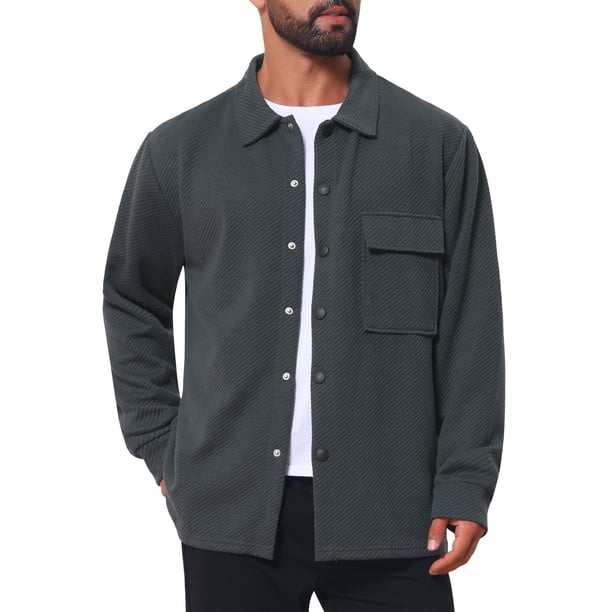 Chaqueta de Camisa de Punto Jacquard con Bolsillo en el Pecho de Botones para Hombre INSPIRE CHIC Vintage Casual M Gris Oscuro