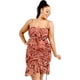 thumbnail image 1 of Saronite Vestido Corto con Estampado de Animales Salvajes, Tirantes Ajustables, Bajo con Volantes, Burdeos (Talla Grande para Mujer), 1 of 3