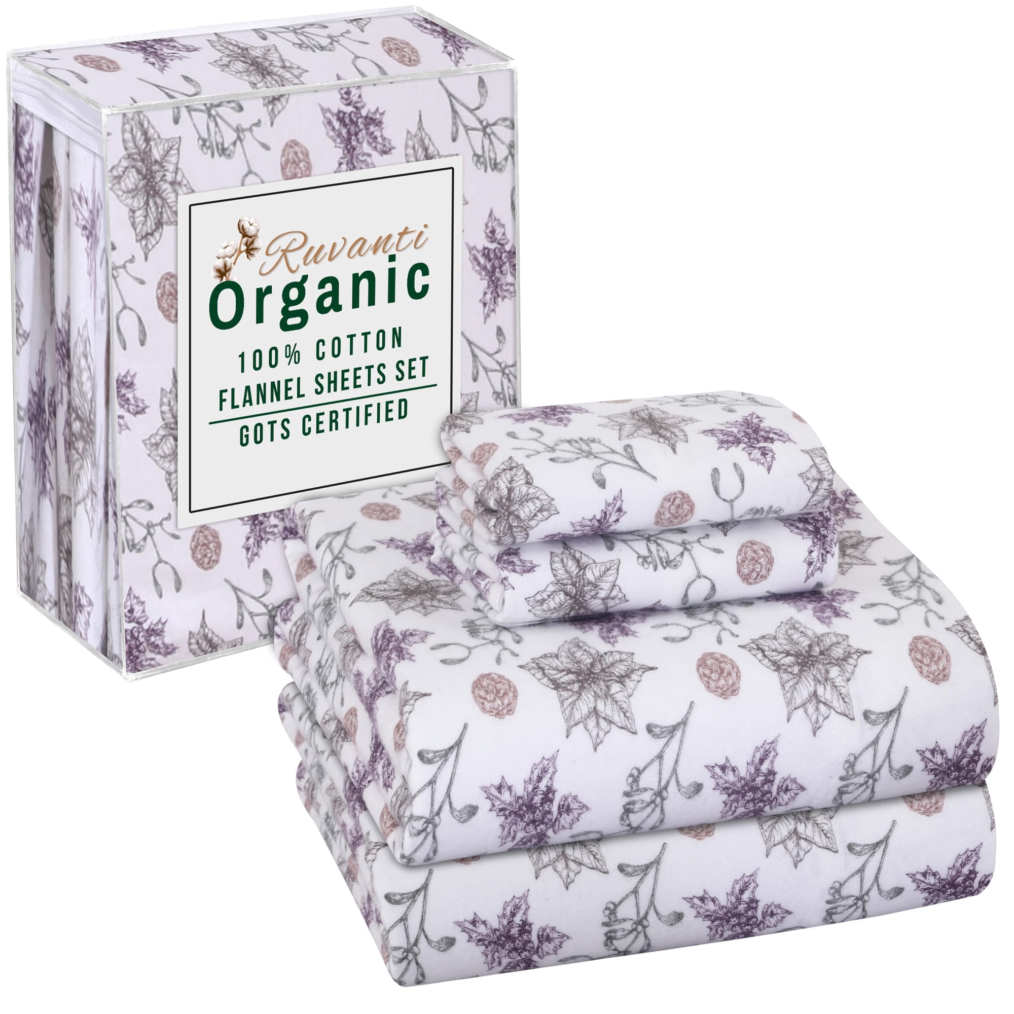 Sábanas De Franela Ruvanti Tamaño Queen, 100% Algodón Orgánico Gots