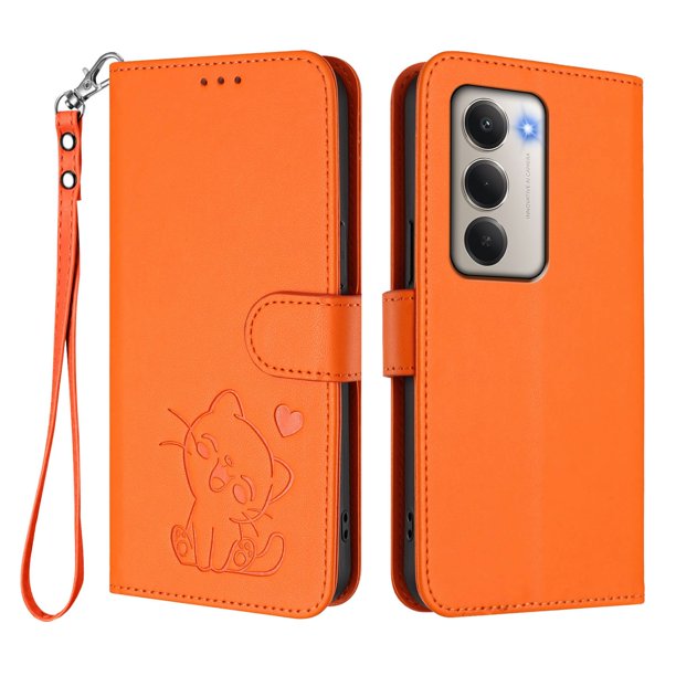 Funda Volteable tipo Billetera con Correa para Xiaomi Redmi 15 4G/5G, Naranja