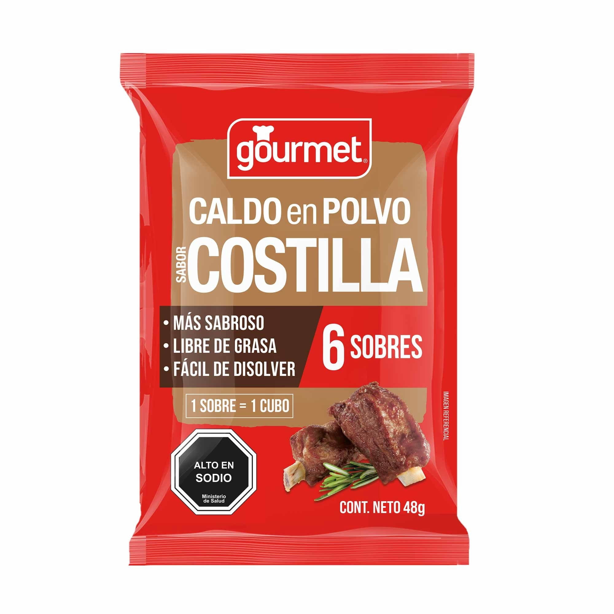 Caldo En Polvo Sabor Costilla (6 Sobres) Bolsa 48 g Gourmet