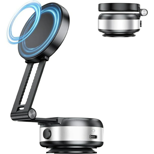Soporte Magnético Ajustable Para Coche Con Fuerte Aspiración - Plegable, Compatible Para iPhone 16/15/14/13/12 - Ideal Para Coche, Ducha, Espejo-Plata
