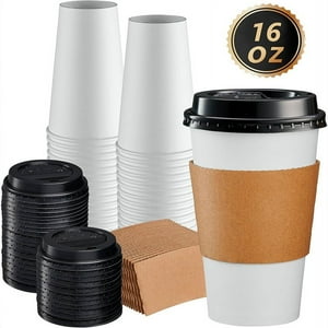 Wakeshome - Vaso Cafe Kraft Vasos Polipapel Con Tapa Manga 16Oz 50Und