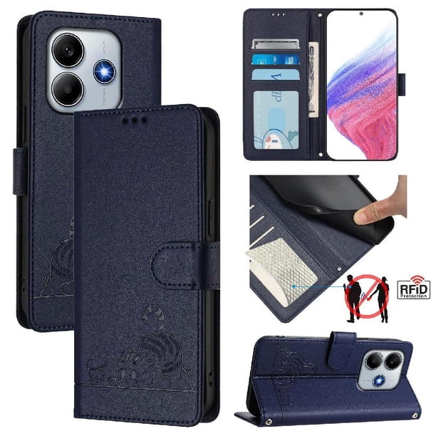Funda tipo cartera FOXDOCK para Xiaomi Poco M7 Pro 5G con soporte, ranuras, RFID, diseño de gato