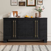 M&Ms - Trexm Sideboard Buffet Cabinet With Storage, Wood Sideboard With Adjustable Shelves And Gold Handles For Kitchen, Dining Room And Living Room (Black)