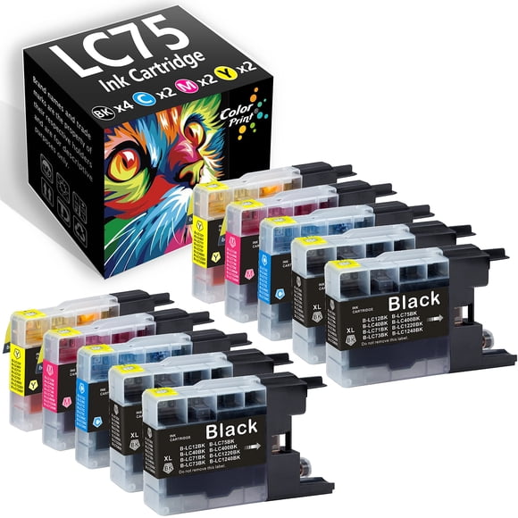 Cartuchos de Tinta CP LC-75 Paquete de 10 (4 Negro, 2 Cian, 2 Magenta, 2 Amarillo)