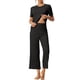 thumbnail image 2 of INSPIRE CHIC Conjunto de Pijama de Mujer Acanalado de Manga Corta Modal con Puños Volantes y Pantalones de Descanso Suaves L Negro, 2 of 6