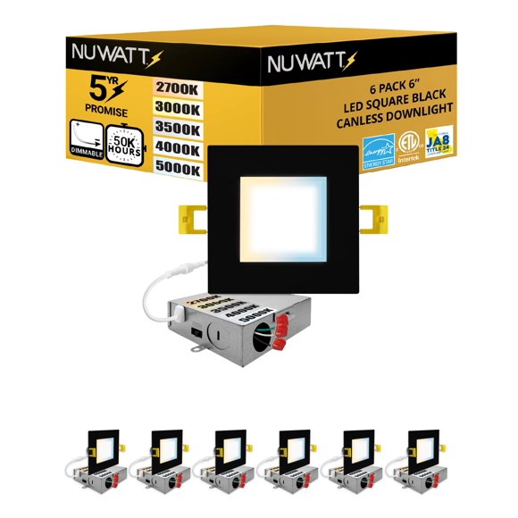 Luces LED sin caja NUWATT de 15 cm, paquete de 6, color negro