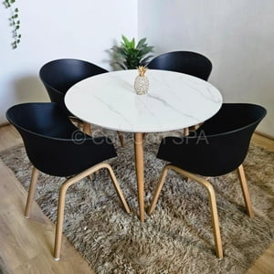 Cori Cori - Comedor Mármol D100 + 4 Sillas Cup Negras