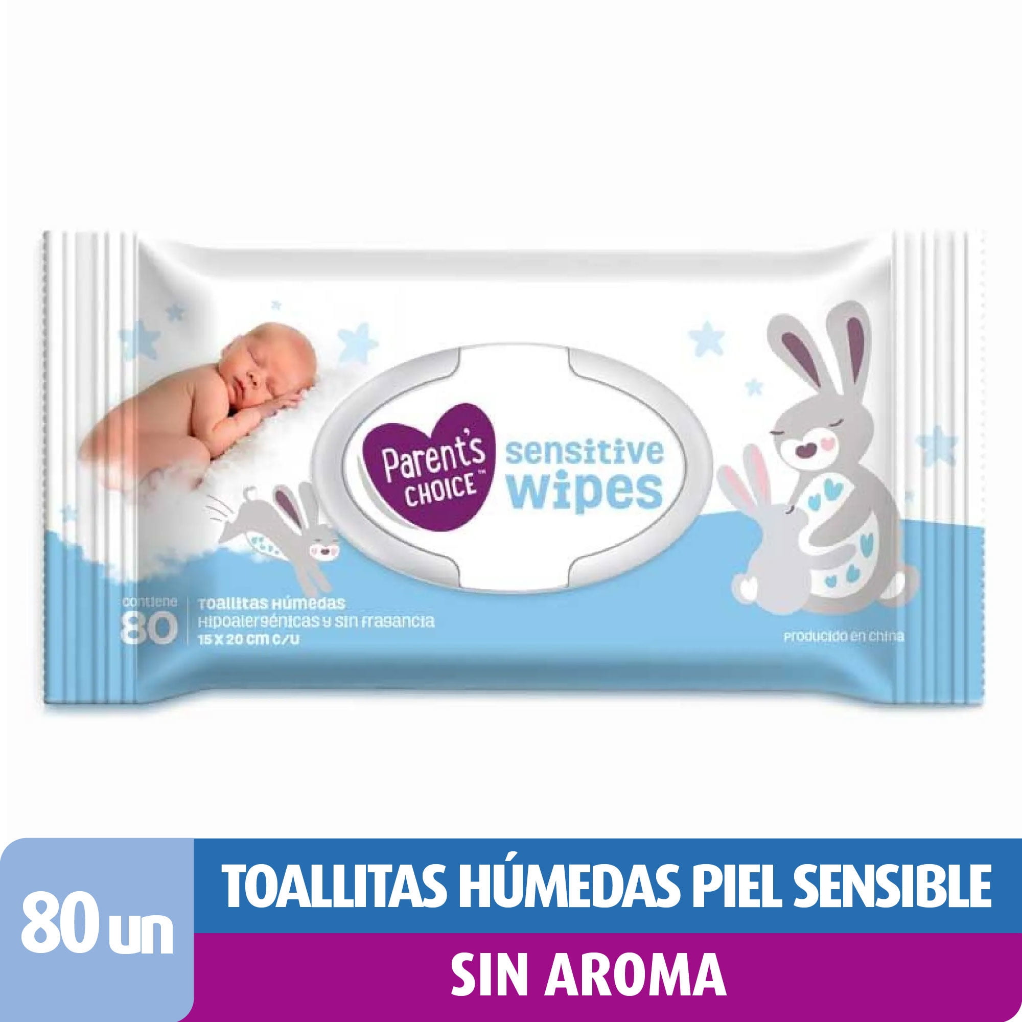 Toallitas Húmedas Piel Sensible, Baby Wipes 80 Un Parent's Choice