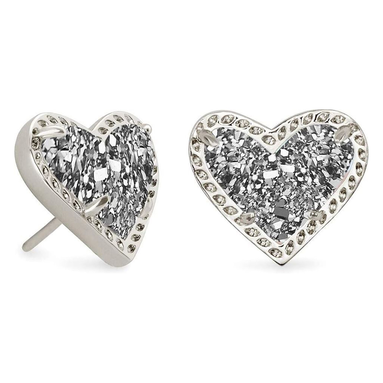 Desconocida - Kendra Scott Womens Ari Heart Silver Stud Earrings In Platinum Drusy 4217710107