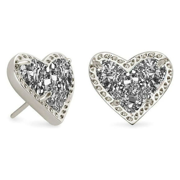 Kendra Scott Womens Ari Heart Silver Stud Earrings in Platinum Drusy 4217710107