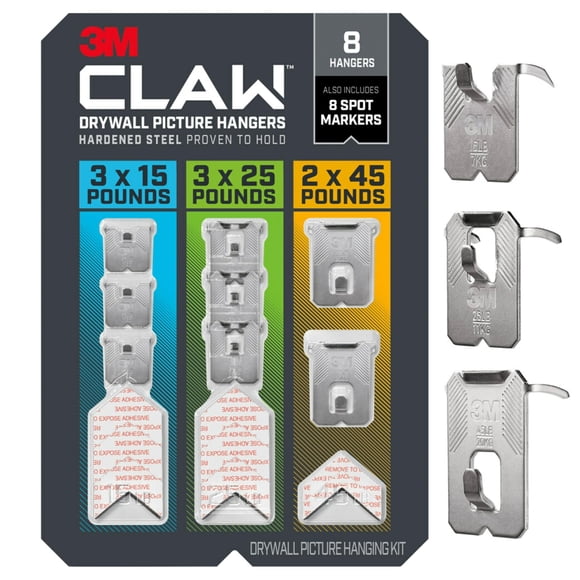 Colgador de fotos para paneles de yeso 3M CLAW de 15, 25 y 45 libras, paquete de 8