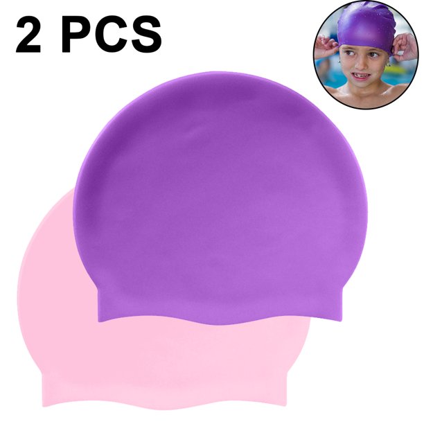 Gorro de natación para cabello largo - Gorros de natación de silicona para niñas, niños y adultos (paquete de 2)