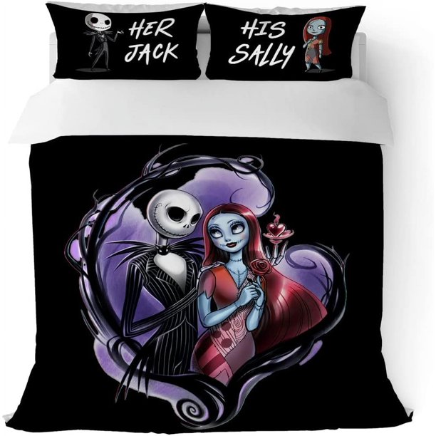 Nightmare Christmas Duvet Cover Quenn Size Set Her Jack His Sally Bedding Set 3 Pieces Soft Microfiber Quilt Cover