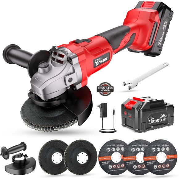 Amoladora Angular Inalámbrica Tikeol 4.5" Sin Escobillas 20V 4.0Ah