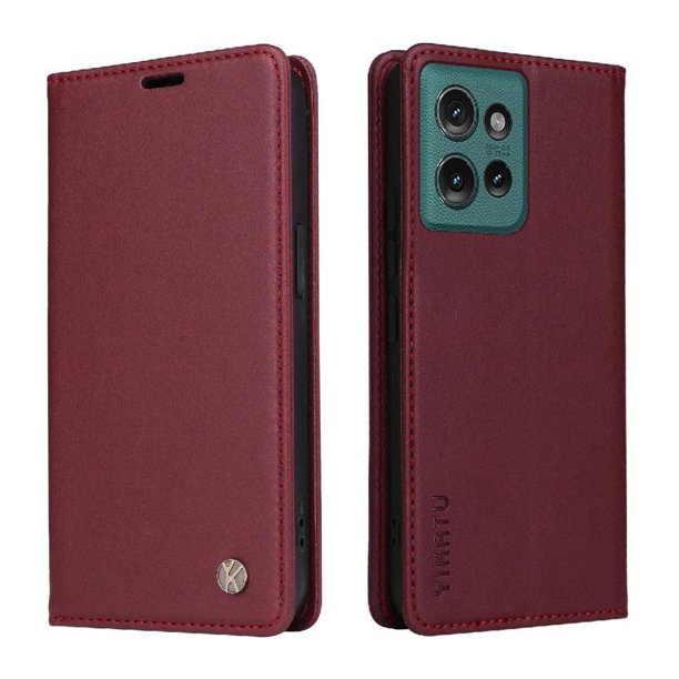 Funda Billetera de Cuero para Motorola Edge 50 5G con Tarjetero y Soporte - Tapa Magnética Rojo
