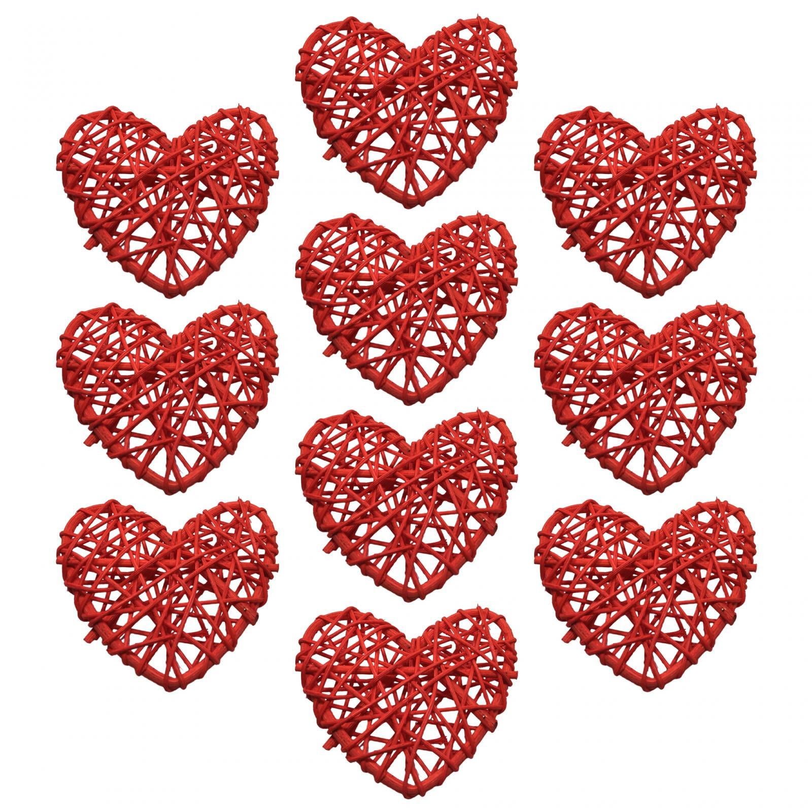 Bothyi - 10 Bolas De Mimbre En Forma De Corazón Para El Hogar, Adornos Colgantes Para Árbol De Navidad, Color Rojo