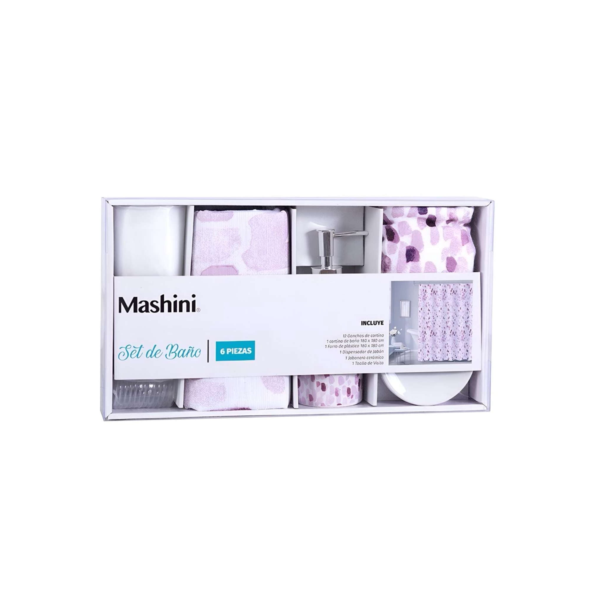 Set De Baño En Caja 6 Piezas Cortina Y Mas De Mashini
