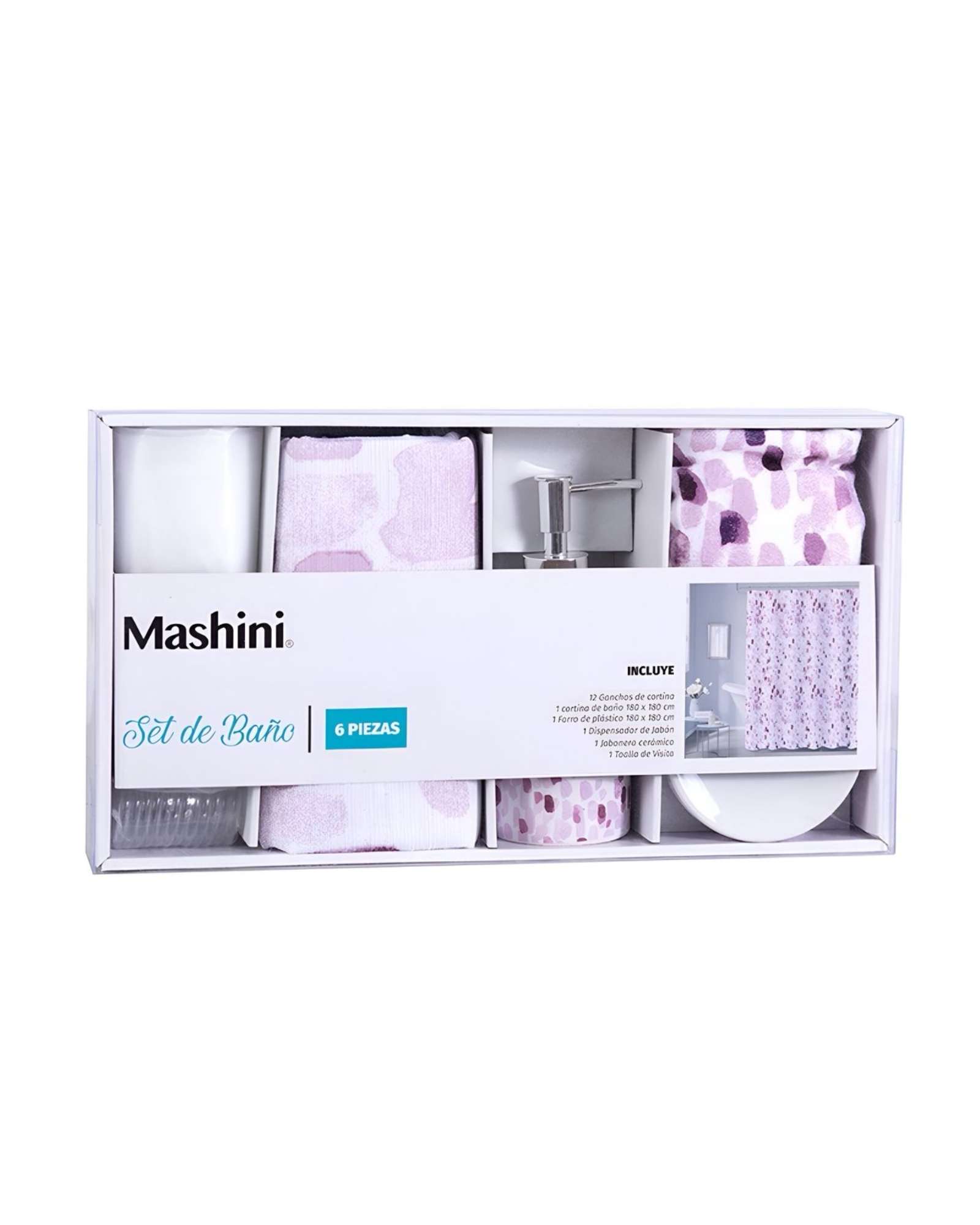 Set De Baño En Caja 6 Piezas Cortina Y Mas De Mashini