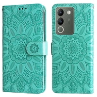 Funda Tipo Cartera Foxdock Para Vivo Y200 5G , Diseño Girasol En Relieve, Cuero Pu, Cierre Magnético, Soporte Y Tarjetero