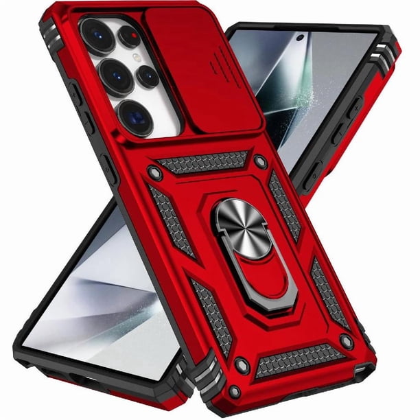 Funda Resistente Anillo Soporte Samsung Galaxy S25 Ultra Privacidad Cámara Montaje Magnético Rojo