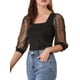 thumbnail image 5 of INSPIRE CHIC Blusa de Mujer con Cuello Cuadrado de Lunares, Malla Semitransparente, Mangas 3/4, Talla L, Negro, 5 of 7