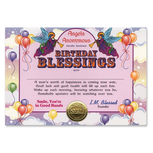 Certificado Beistle Birthday Blessings, 6 por paquete