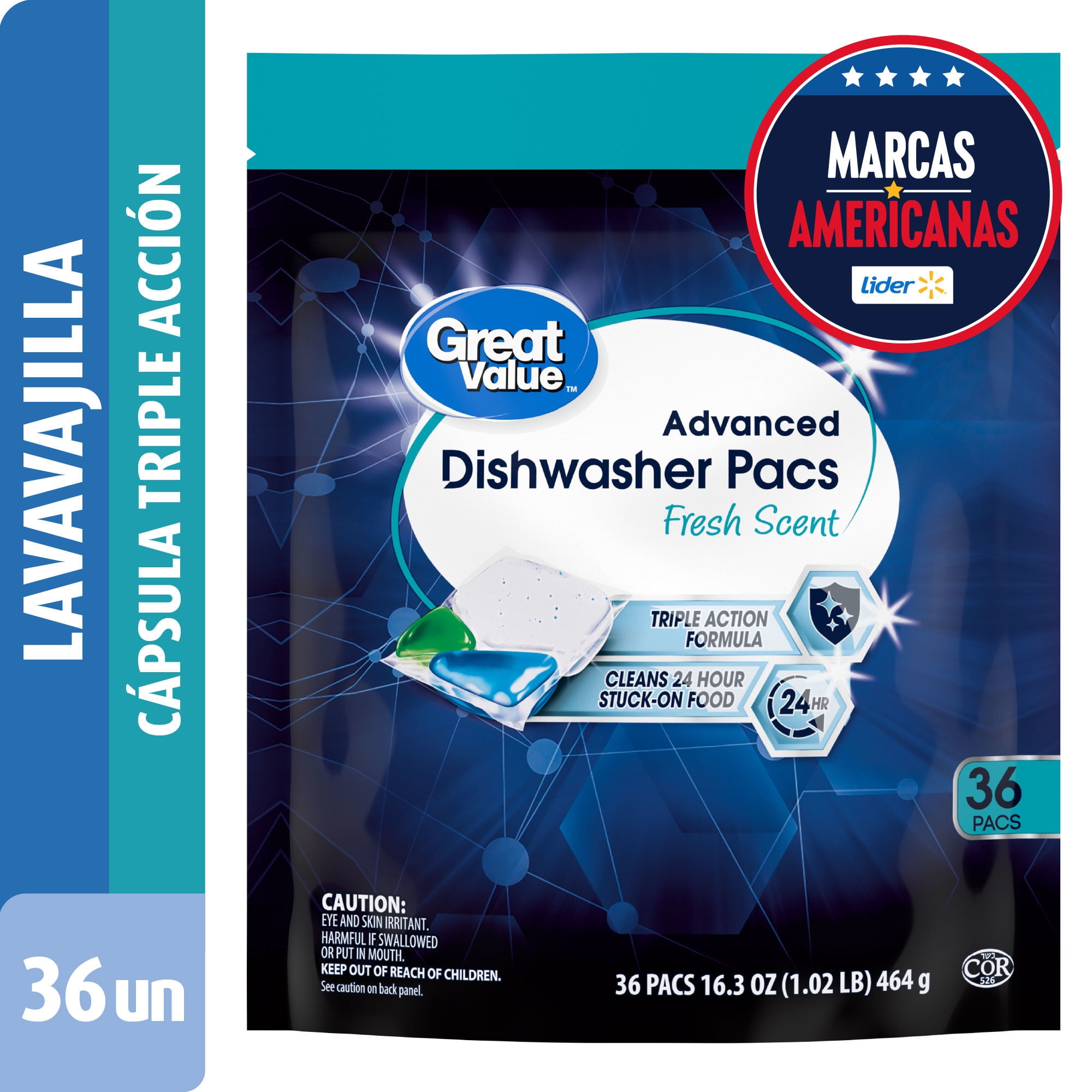 Detergente Lavavajilla En Cápsula Triple Acción 36 Un Great Value
