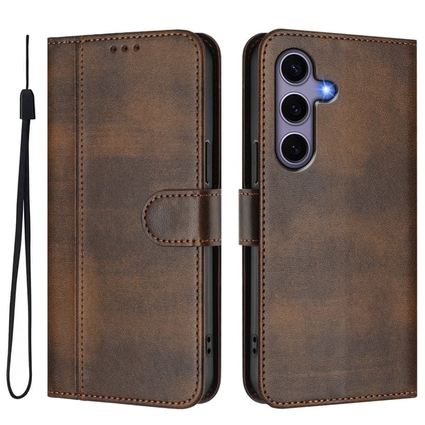 Funda Cartera para samsung galaxy S24/S25 Protección 360° con Ranuras para Tarjetas y Soporte Marrón