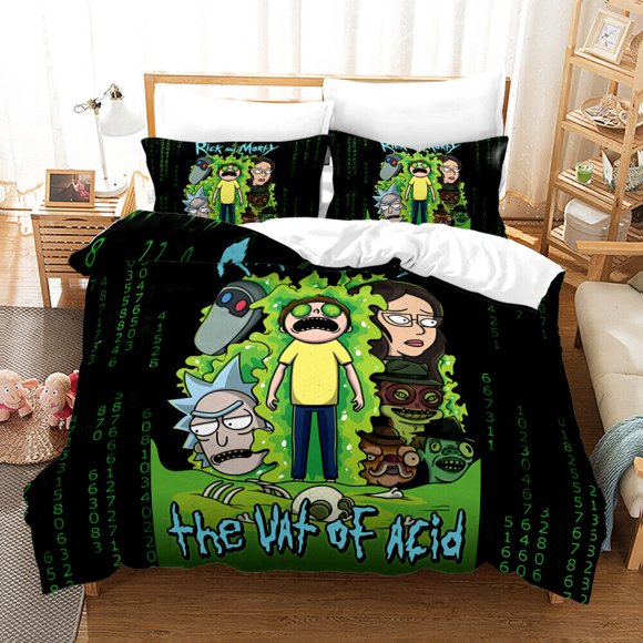 Rick and Morty Duvet Quilt Cover Bedding Set Pillowcase Included 3-Piece Bedding Set (1 Duvet Cover + 2 Pillow Shams)