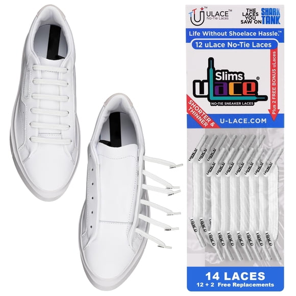 Cordones elásticos U-Lace Slims sin nudos blancos - Pack de 14