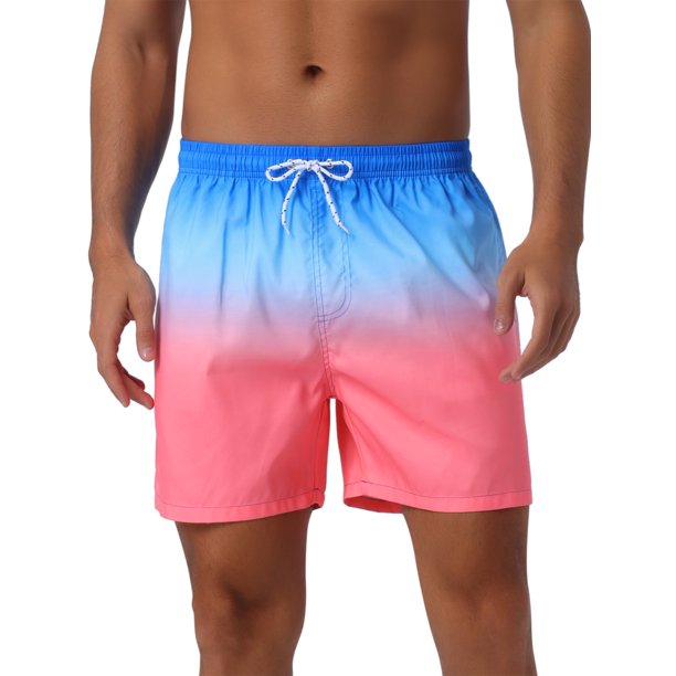INSPIRE CHIC Pantalones Cortos de Playa para Hombre con Cintura Elástica de Verano y Cordón, Gradiente de Color en Contraste 28 Azul Rojo
