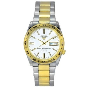Reloj Seiko 5 Snke04J1 Unisex, Automático, Correa De Acero Inoxidable Bicolor, Esfera Blanca, 21 Joyas