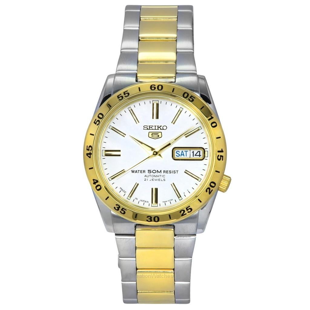 Reloj Seiko 5 Snke04j1 Unisex, Automático, Correa De Acero Inoxidable Bicolor, Esfera Blanca, 21 Joyas