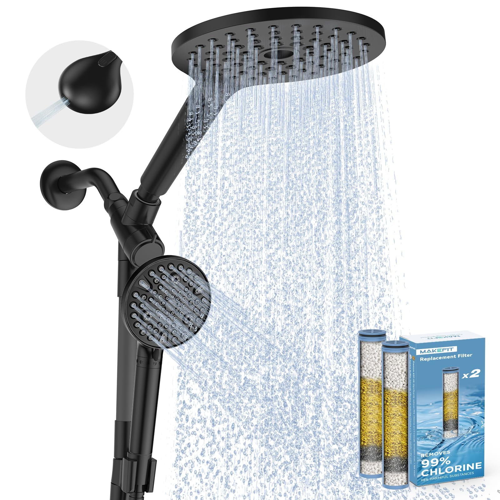 Combo De Cabezal De Ducha Makefit Dual Filtered Rain Con Dispositivo Portátil