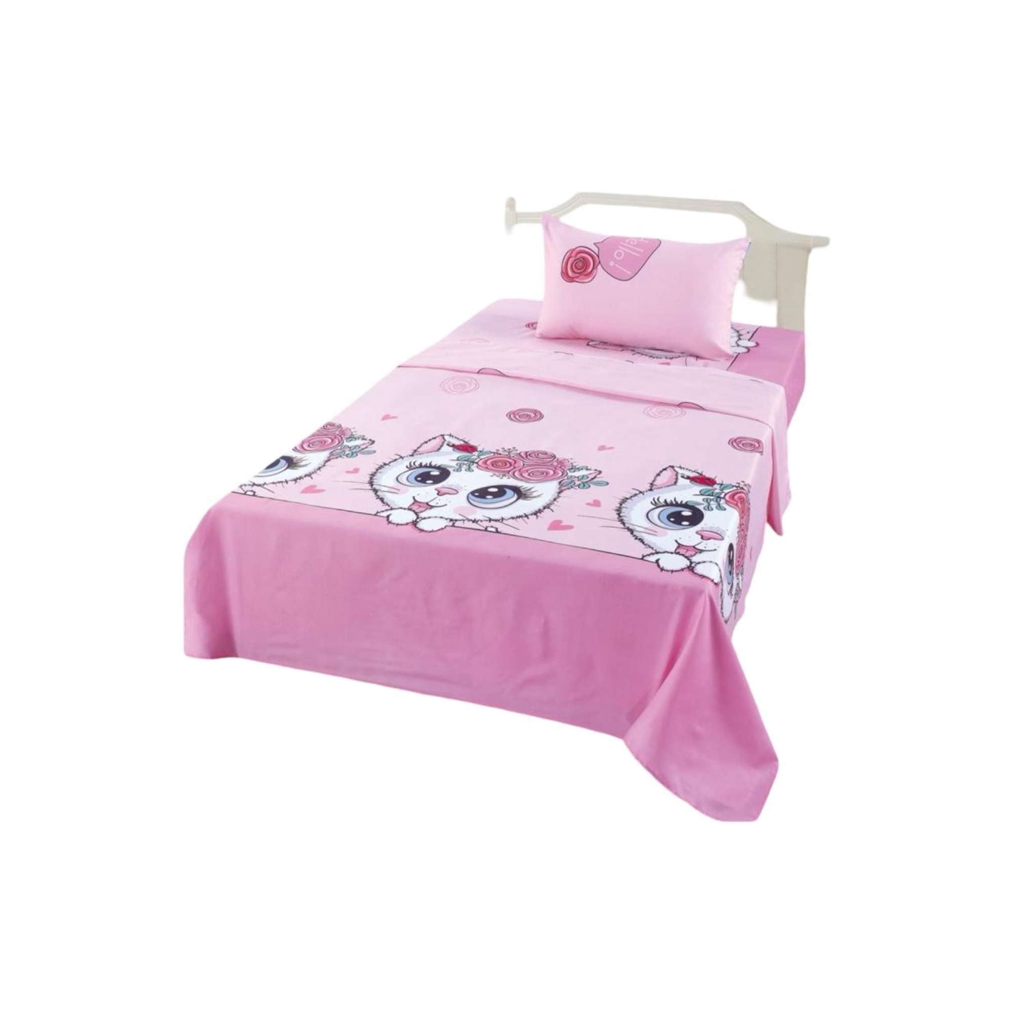 Casa Sol - Sabanas Infantil De Verano Gatita Niña Plaza Y Media Mas 1 Almohada