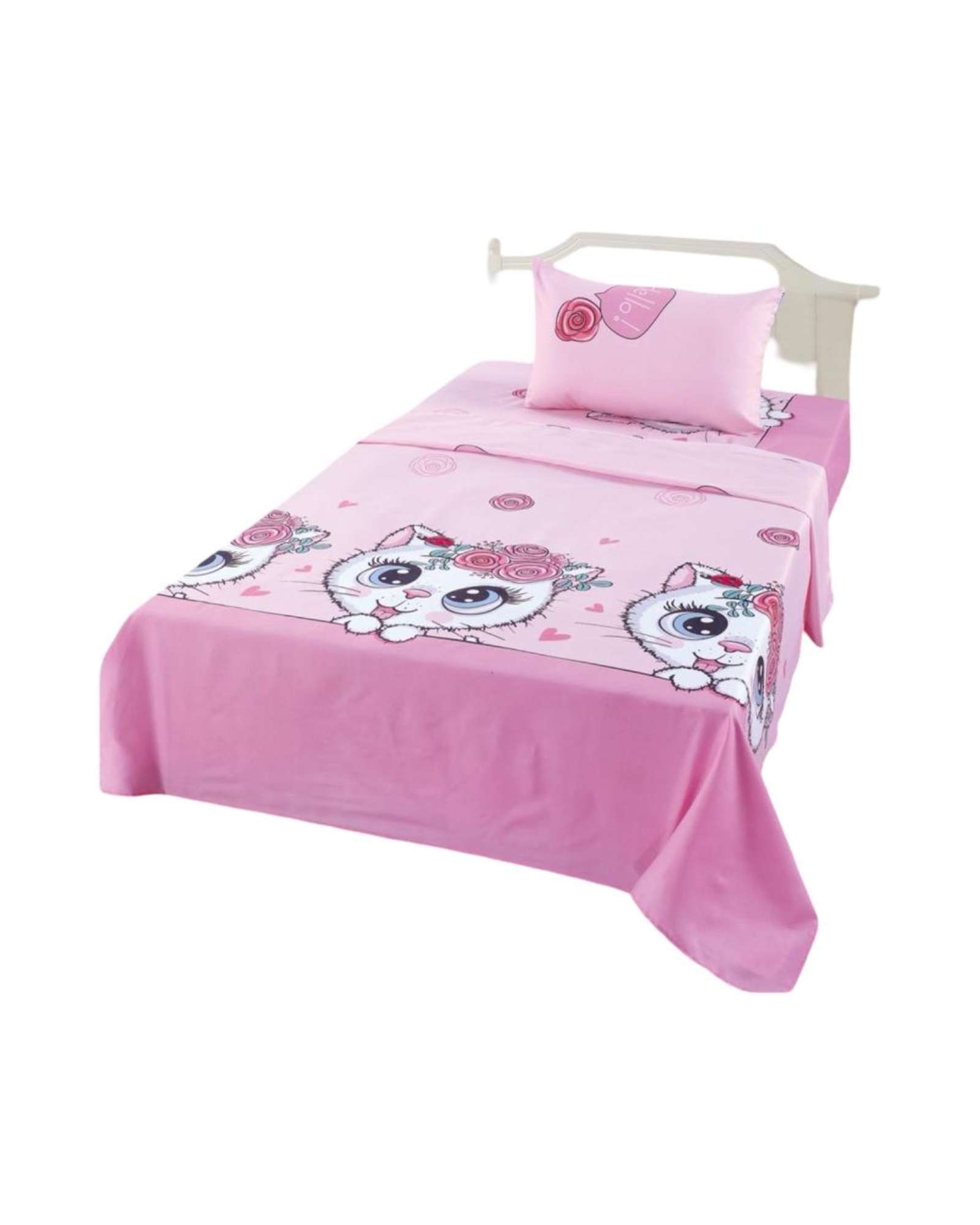 Casa Sol - Sabanas Infantil De Verano Gatita Niña Plaza Y Media Mas 1 Almohada