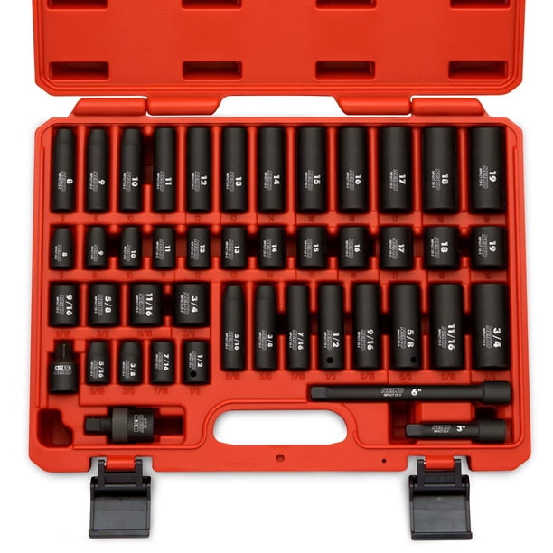 Juego de enchufes NEIKO 02440A con transmisión de 3/8 pulgadas, SAE 5/16-3/4 y sistema métrico de 8-19 mm