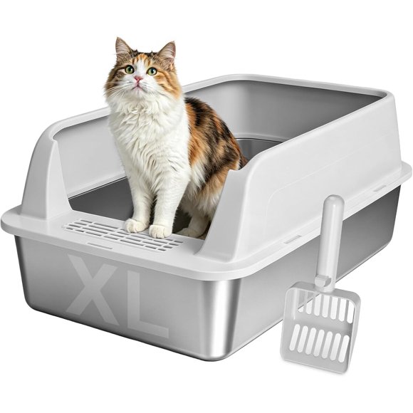 AIPERRO Stainless Steel Litter Box with Lid XL Metal Enclosure