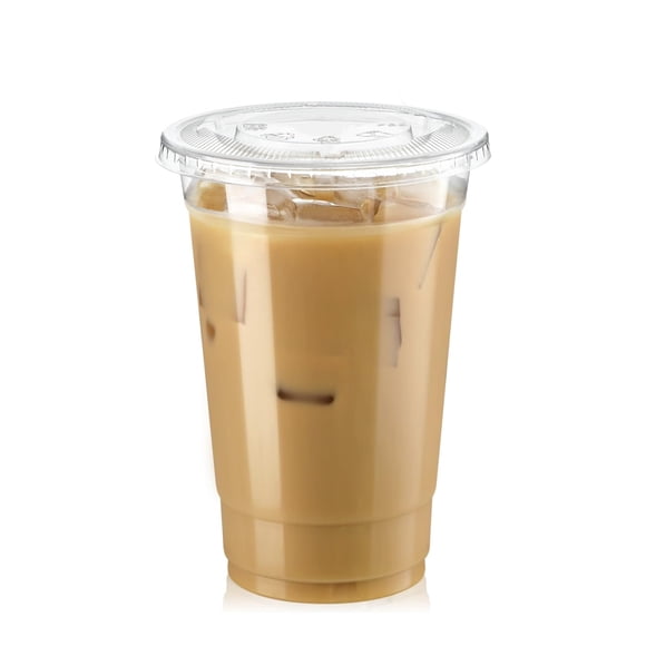 Vasos de plástico aptos para comidas preparadas, 591 ml, con tapas planas, paquete de 100