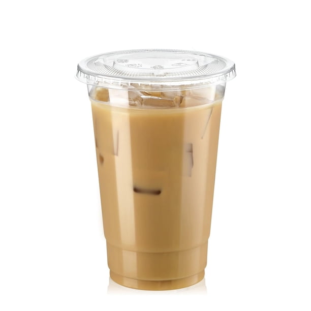 Vasos de plástico aptos para comidas preparadas, 591 ml, con tapas planas, paquete de 100