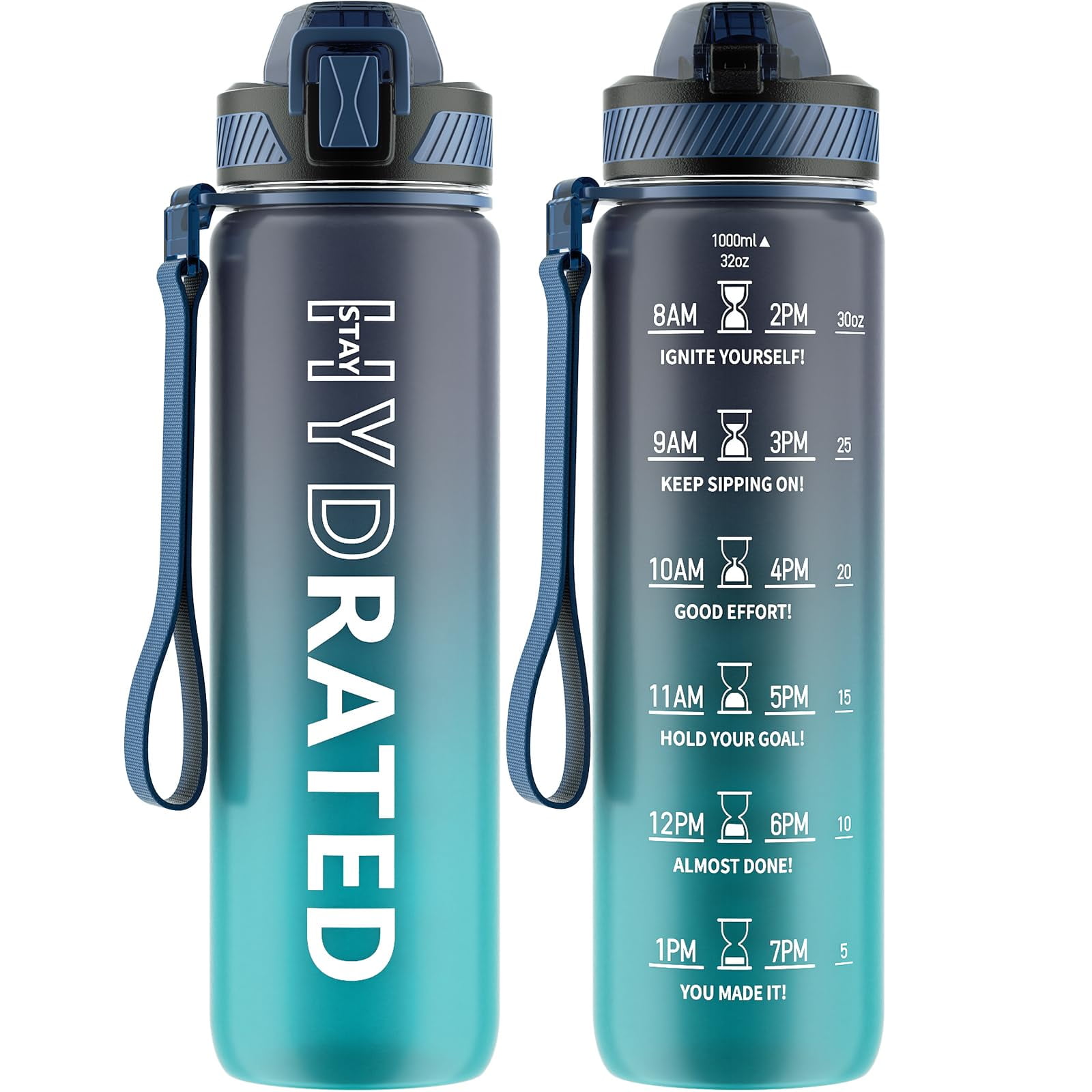 Botella De Agua Qlur Motivational Con Pajita De 1 Litro Para Gimnasio