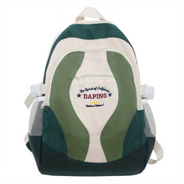 1pc Preppy Contrast Color Backpack, Large Capacity Schoolbag For Middle School High School Students, Simple Causal Backpack For Men And Women