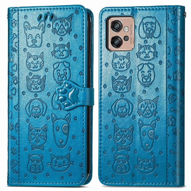 Funda Cartera FOXDOCK para MOTO G32 , Flip PU con Relieve de Gatos y Perros, Tarjetero y Soporte