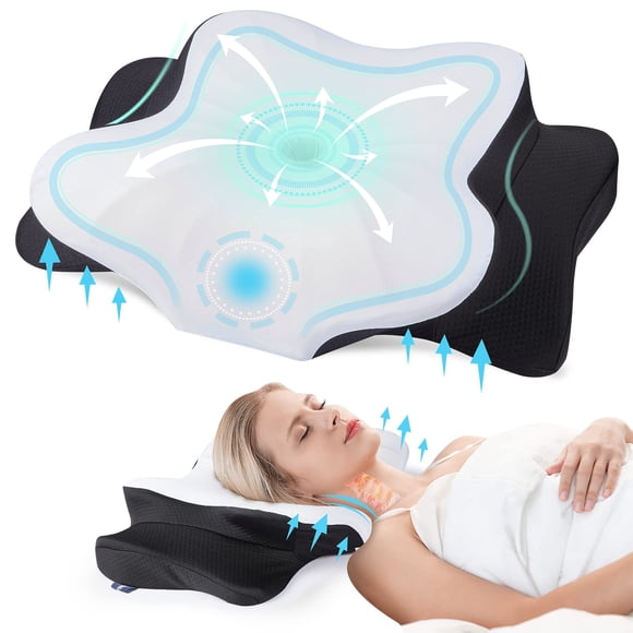 Almohada cervical DONAMA, espuma viscoelástica para aliviar el dolor de cuello, negra
