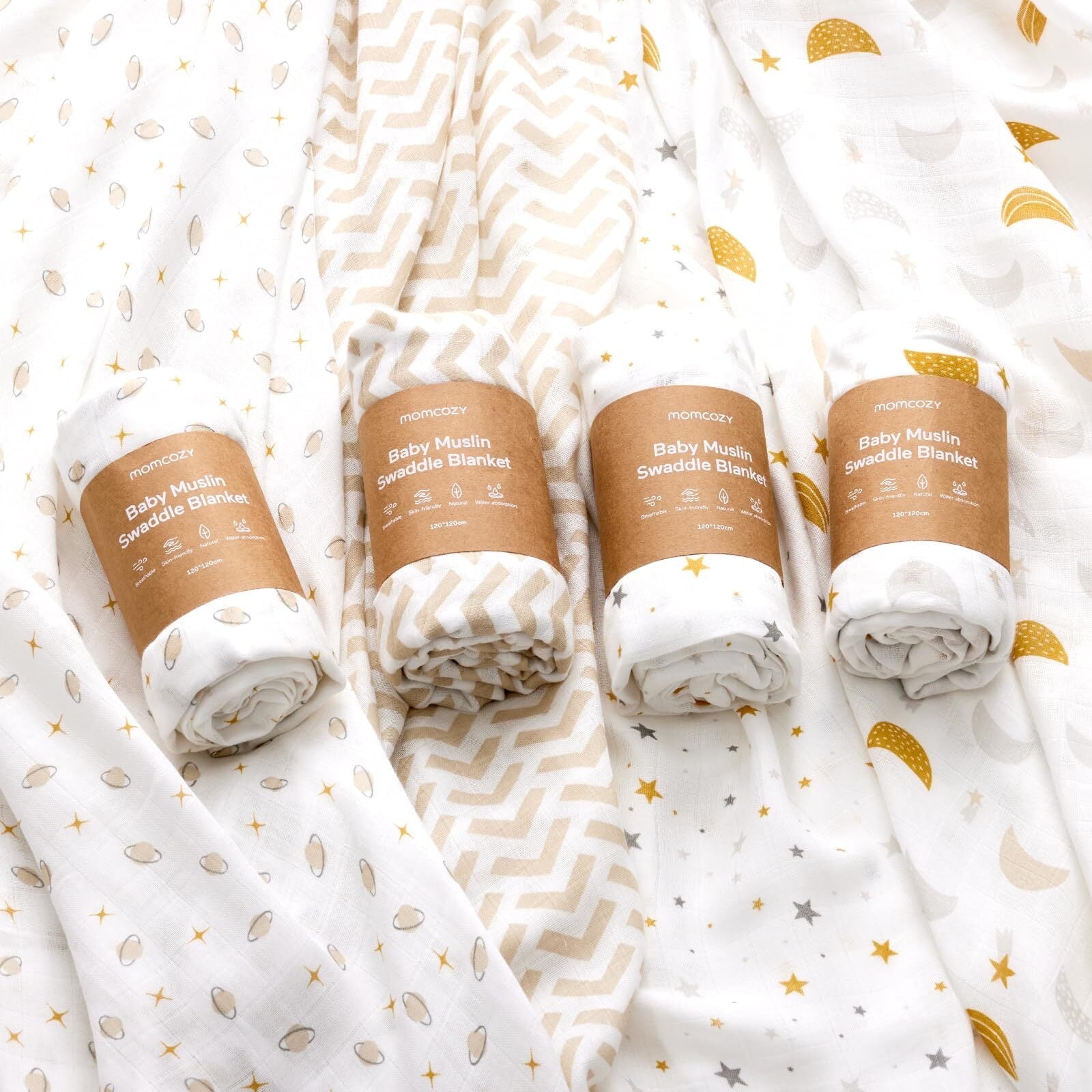 Manta Momcozy Para Envolver Bebé Pack De 4 Grande 47" X 47" Estrella