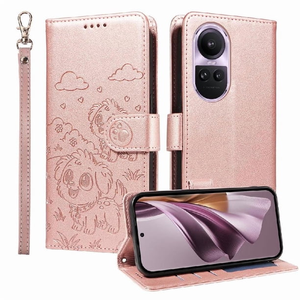 Funda Billetera FOXDOCK Compatible con OPPO Reno 10 5G, Diseño Perrito Tierno, Ranuras para Tarjetas y Soporte Plegable