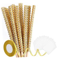 Bothyi - 24 Palitos De Caramelo De Frutas Brillantes Con Bolsitas De Chocolate Y Cinta Para Eventos Dorados