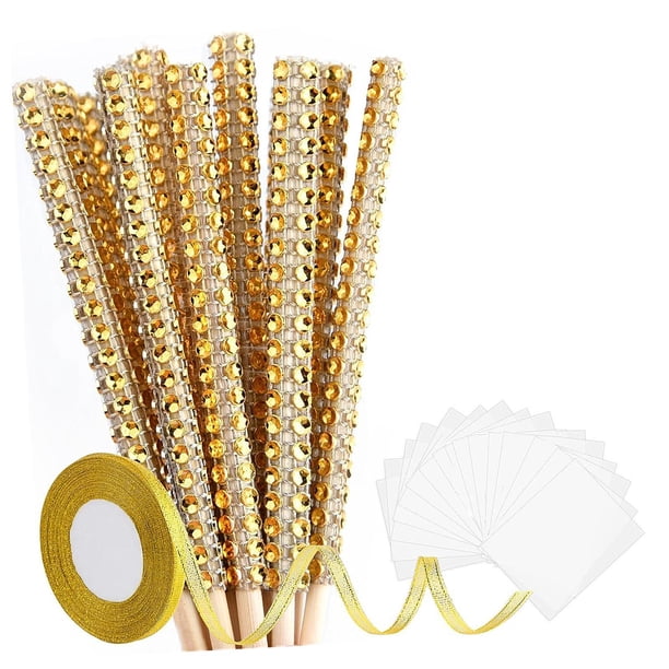 24 Palitos De Caramelo De Frutas Brillantes Con Bolsitas De Chocolate Y Cinta Para Eventos Dorados